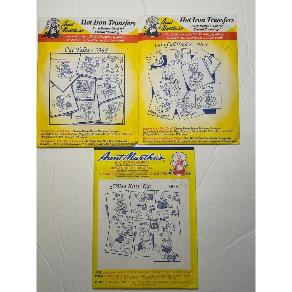 Vintage‎ Aunt Marthas Hot Iron Transfers #3975, #3875, #3988 Lot of 3